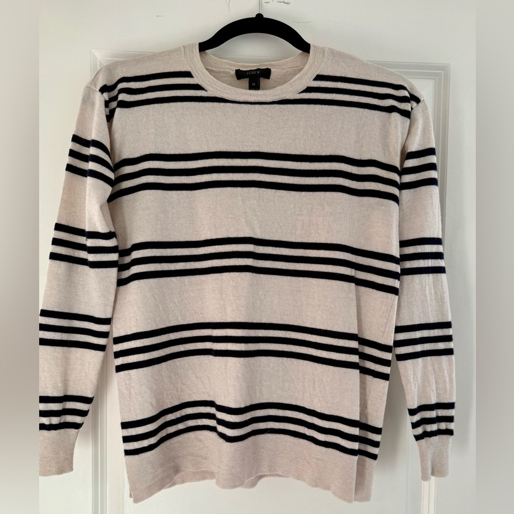 J Crew Neck Merino Wool Sweater - Navy and Cream
